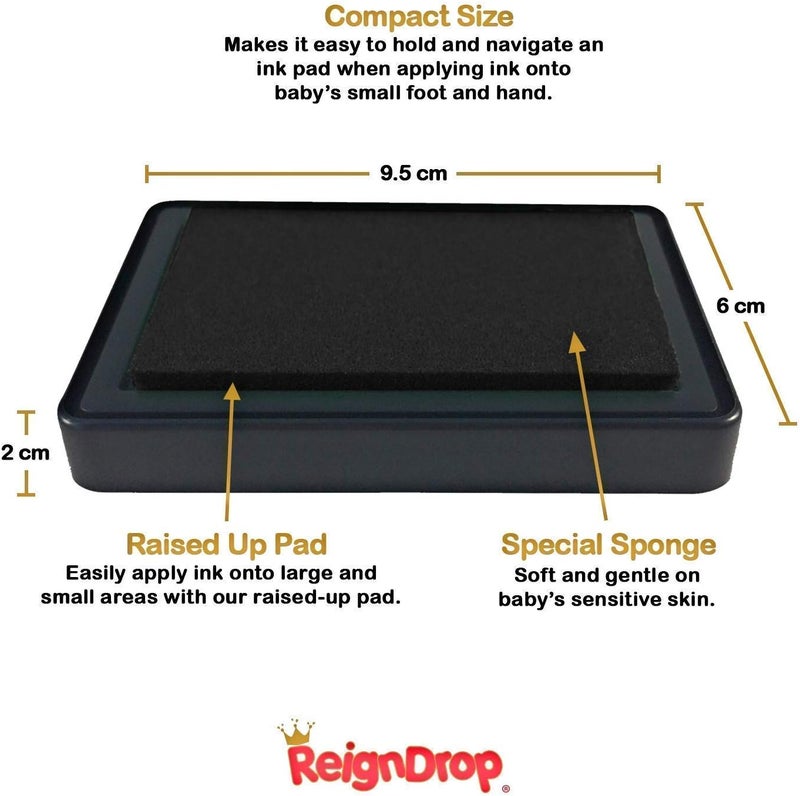 ReignDrop وسادة حبر لطباعة بصمة قدم ويد الطفل - تخلق طابع تذكاري رائع يدوم طويلاً للأطفال والرضع. مقاومة للتلطيخ، سهلة المسح عن الجلد، آمنة ولطيفة خالية من الأحماض (أسود) - Image 2